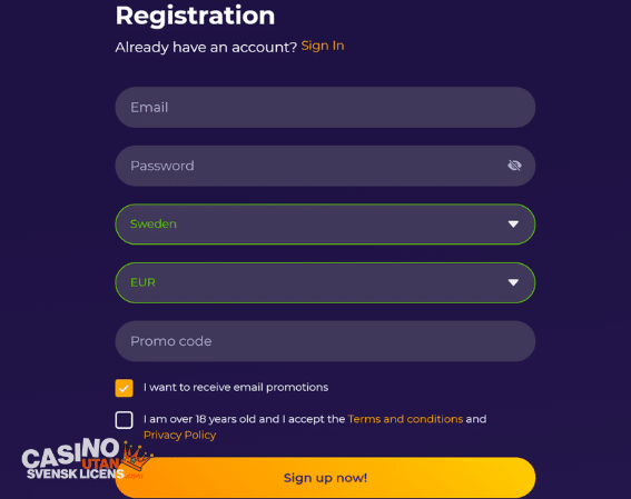 Skapa ett konto hos iWild casino