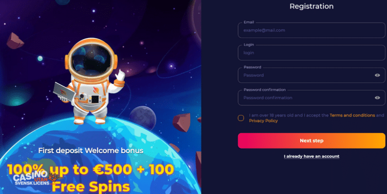 Skapa ett konto hos CosmicSlot casino